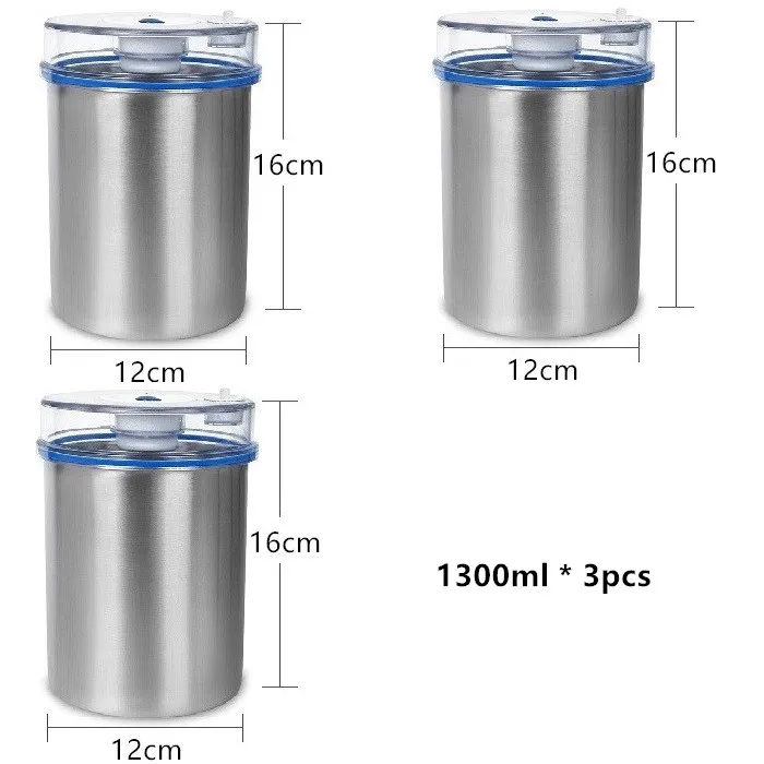 1300ml 3pcs Контейнер для хранения продуктов из нержавеющей стали, контейнер для сохранения свежести(1300 мл+ 1000 мл+ 700 мл), вакуумный контейнер, уплотнитель насоса для пищевых продуктов, распродажа - Цвет: 1300ml 3pcs