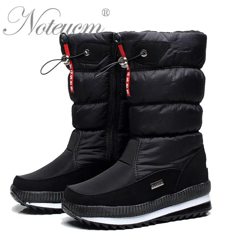 A52W01black Г. Женские высокие зимние красные и белые теплые водонепроницаемые высокие сапоги Высокая корабельная обувь женские зимние сапоги с Плюшевым Мехом - Цвет: A52W01black