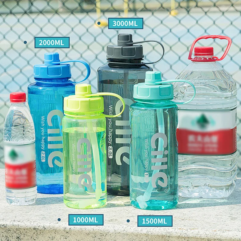 Cille бренд 1000 мл BPA бесплатно Спортивная бутылка для воды с соломинкой 1Л 2л 3л пластиковая бутылка для воды