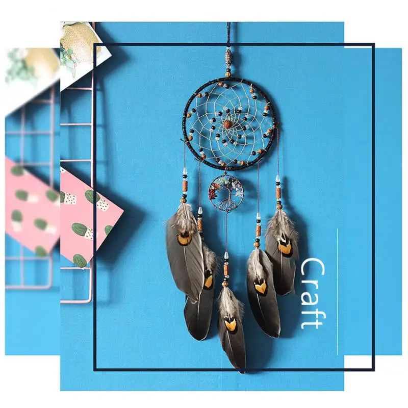 

Car Dream Catcher Beaded Natural Feathers Handcraft Chic Hanging Ornaments Mirror Room Bedroom Wall Decor Colorful Dream Catcher
