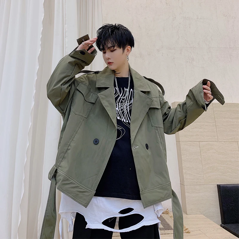 

2020 Spring And Autumn New Youth Popular Open-line Loose Tooling Jacket Fashion Casual Wild Lapel Shirt Black / Green M-XL