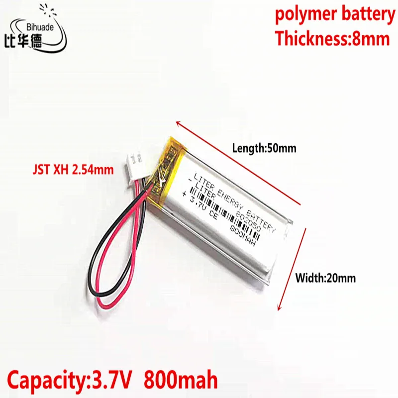 

10pcs 3.7V 800MAH 802050 JST XH 2.54mm Lithium Polymer LiPo Rechargeable Battery For Mp3 headphone PAD DVD bluetooth camera