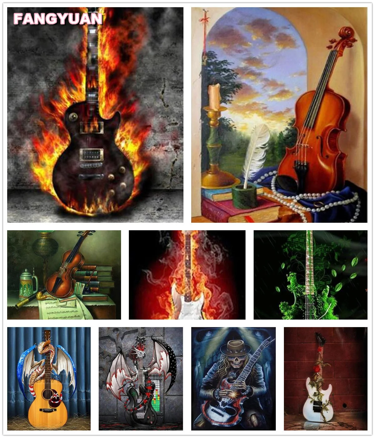 

5D Diy Diamond Painting Play Guitar Music Pattern Needlework Full Drill 3D Diamond Embroidery Cross Stitch Mosaic Home Decor