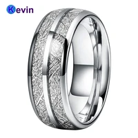 8mm wedding band tungsten engagement ring for men and women with meteorite inlay comfort fit