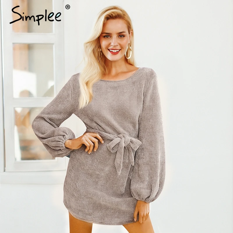 Женское осенне зимнее вельветовое платье Simplee элегантное повседневное винтажное