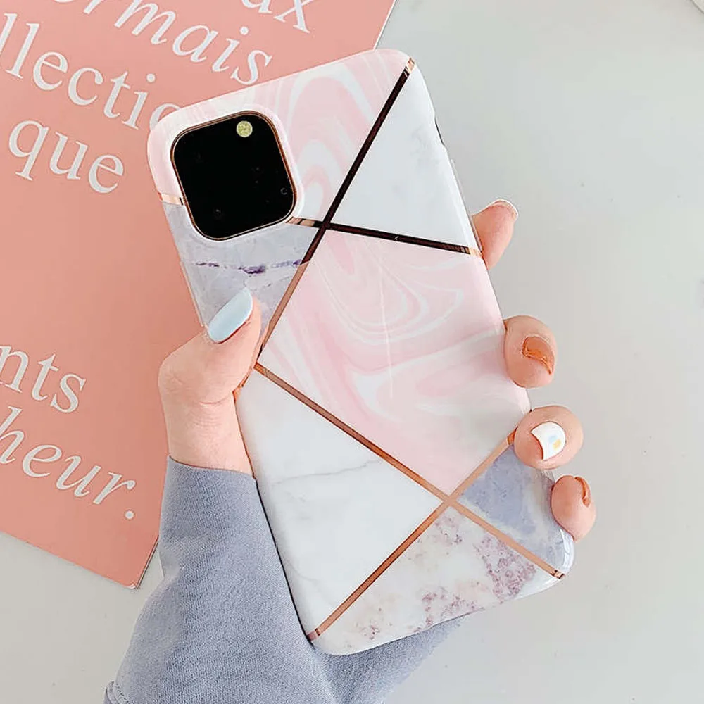 Light Pink Покрытие геометрический мраморный чехол для iphone 7 XR 11 Pro Max чехол для iphone X XS Max 8 7 6 6S Plus чехол для телефона силиконовый мягкий чехол - Цвет: Light Pink