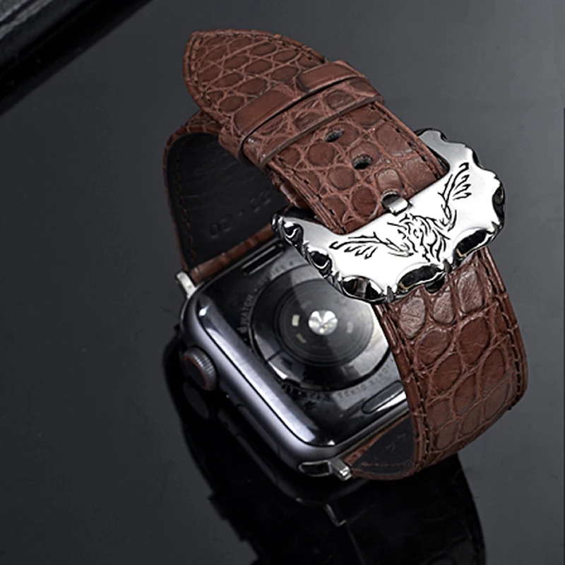 Enlarge Real Crocodile Skin Leather Strap Band for Apple Watch 1 2 3 4 5 iwatch Watchbands With Personality Steel Buckle