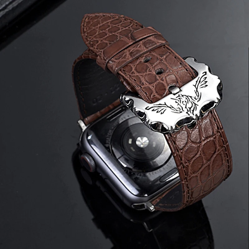 Real Crocodile Skin Leather Strap Band for Apple Watch 1 2 3 4 5 iwatch Watchbands With Personality Steel Buckle | Наручные часы