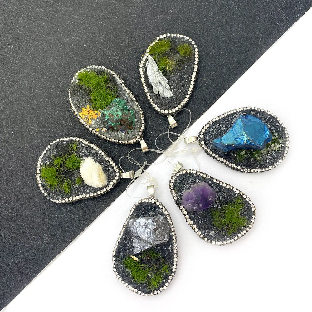 

Natural Stone Resin Pendant Necklace Irregular Shape Multicolor Diamond DIY Making Necklace Accessories Gift Jewelry Charm