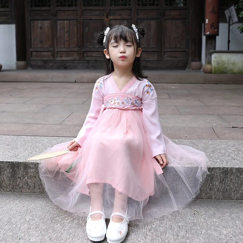 Детское розовое платье принцессы Hanfu древний классический китайский танец костюм Hanfu народное платье Китайская традиционная одежда для девочек SL1203