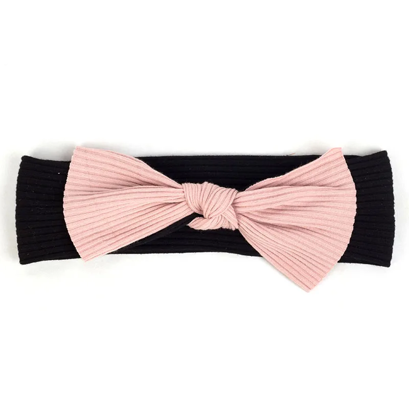 Pink Black Geebro для новорожденных из хлопка на подкладке для маленьких мальчиков и девочек в рубчик и повязка на голову для детей, подарок для ребенка, мягкая эластичная бантом головной убор-лента для волос аксессуары - Цвет: Pink Black