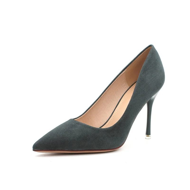 

women's sexy versatile suede women's shoes black summer slim pointed high shallow mouth single shoes 2020 new