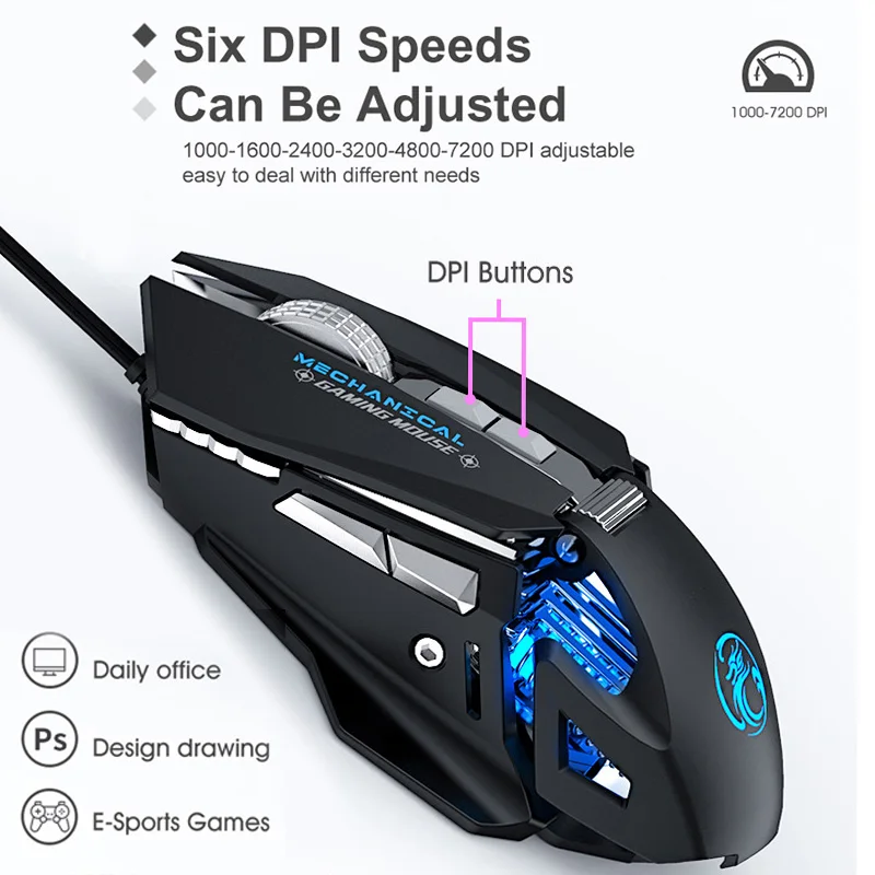 IMice T96 7200 DPI RGB Механическая игровая мышь USB Проводная компьютерная геймерская