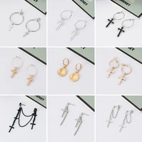 fashion stainless steel cross cartilage drop dangle earrings for women punk golden silver color pendant earrings fashion jewelry