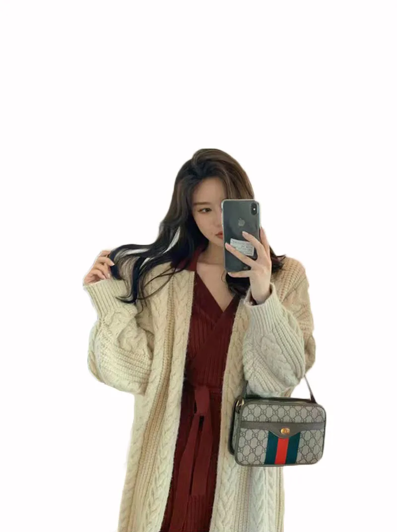 

Early Spring And Autumn New Solid Color Loose Knit Sweater Coat Retro Twist Long Cardigan Women Y748
