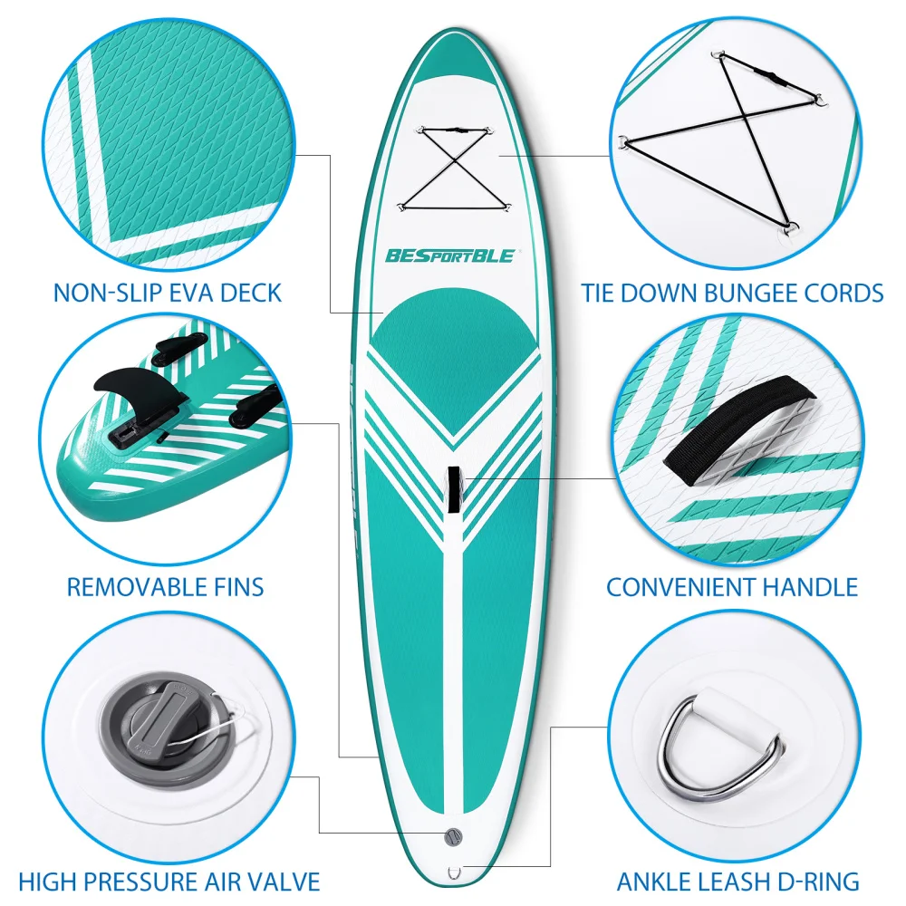 

BESPORTBLE Inflatable Board 120x30x6" Inflatable Surfboard Non-slip Deck Standing Board with Pump Removable Fin Paddle
