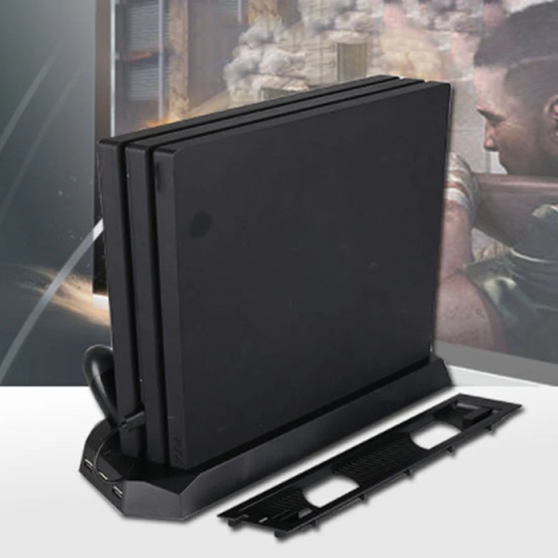 Верхняя вертикальная подставка для PS4 Slim/Pro с охлаждающим вентилятором двойная