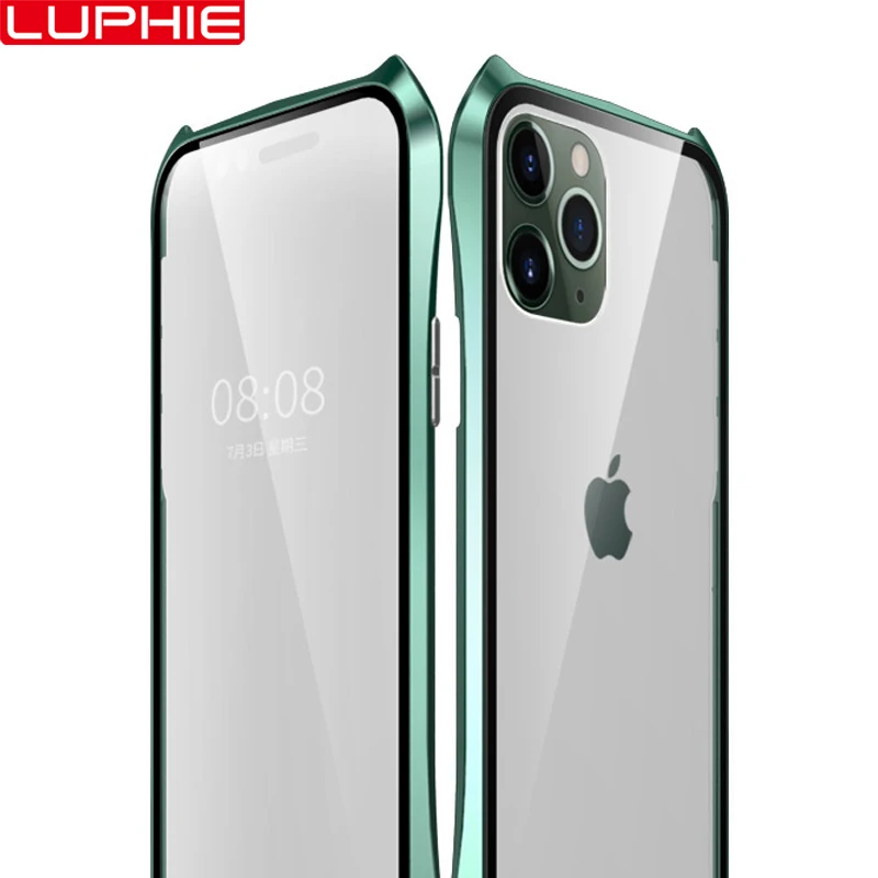For iPhone 11 Pro Max Case Bat Style Slim Metal Frame Anti-explosion Tempered Glass Full Body With Magnetic Adsorption | Мобильные