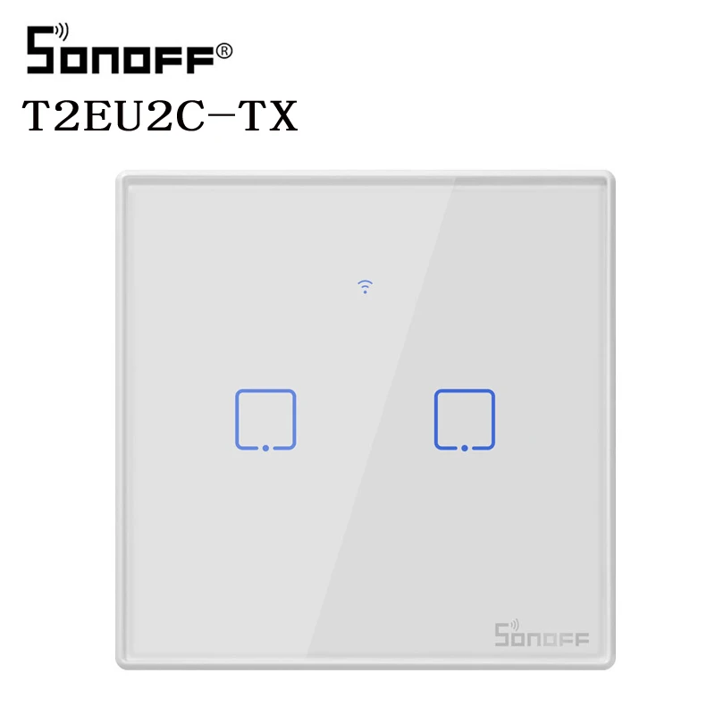 Интеллектуальный выключатель света SONOFF T2/T3 EU/UK TX 1/2/3 Gang Смарт Wi-Fi Сенсорный настенный выключатель света Умный дом 433 RF/Голосовое управление/приложение Управление - Цвет: T2 EU 2C