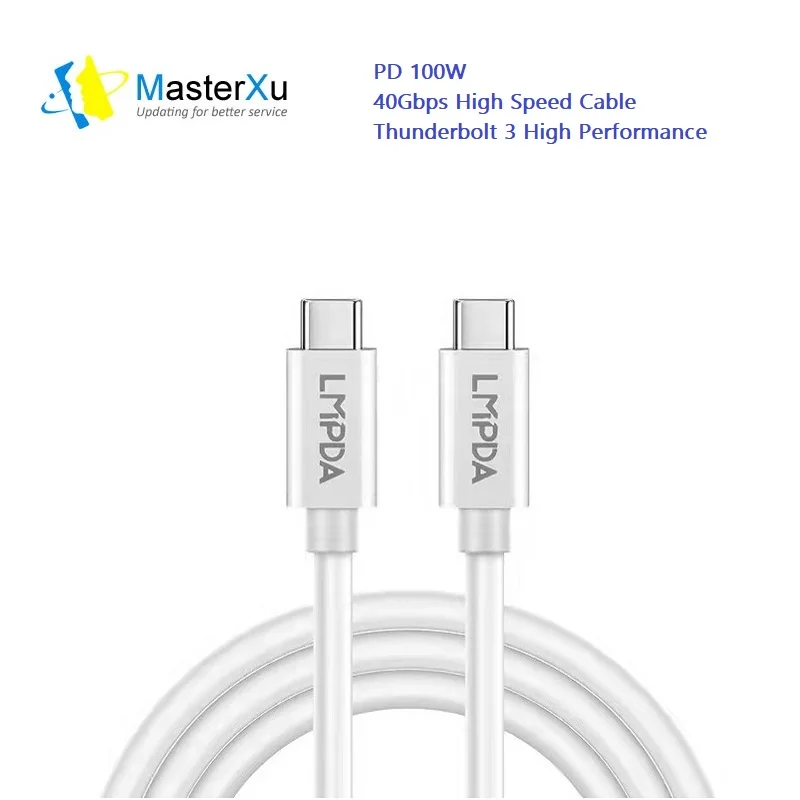 

MasterXu LMPDA White Certified Cable Thunderbolt 3 0.8m 2.6 Feet 40Gbps Data Transfer USB C to USB C Cable High Speed PD 100W