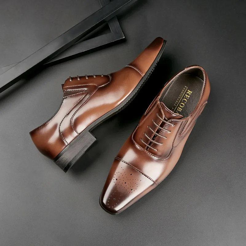 

OIMGNew leather hand-polished and carved brogue shoes men's business dress shoes