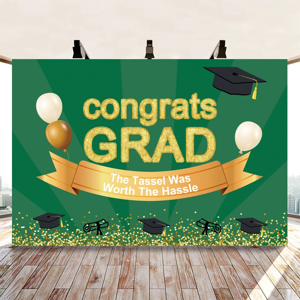 Класс 2021 Выпускной фон красно Золотой горошек шляпа Блестящий Виниловый для