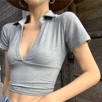summer sexy club v neck t shirt for women low cut fashion brand female crop top korean clothes low cut solid tees ladies new