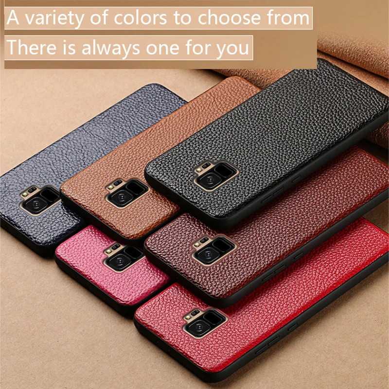 Genuine Leather Phone Case For Samsung Galaxy S8 S9 s10 Plus Litchi Texture Back Cover S7 Edge A50 A70 A7 A8 2018 | Мобильные