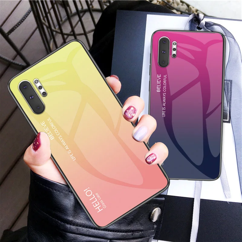 Чехол градиентной расцветки для телефона samsung Galaxy Note 10 Pro из стекла с защитой от