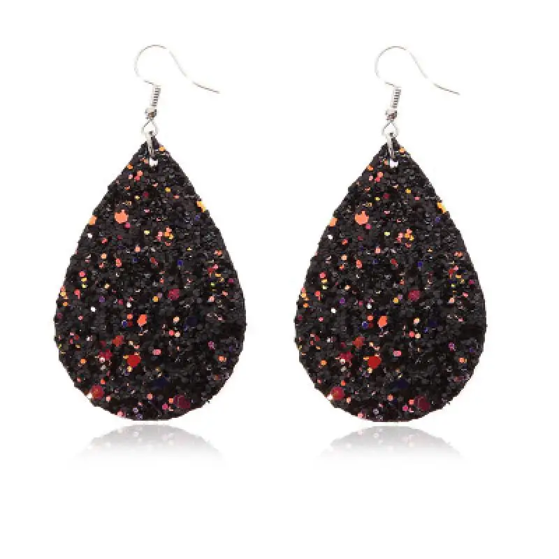 Fashion Glitter Teardrop Leather Earrings for Women Designer Jewelry Big Statement |
