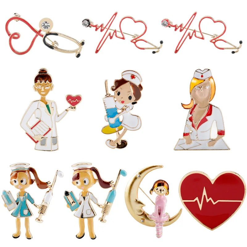 

Doctors Nurses Gold Sliver Mini Stethoscope Brooches Pins Jackets Coat Lapel Pin Bag Button Collar Badges Gifts Medical Jewelry