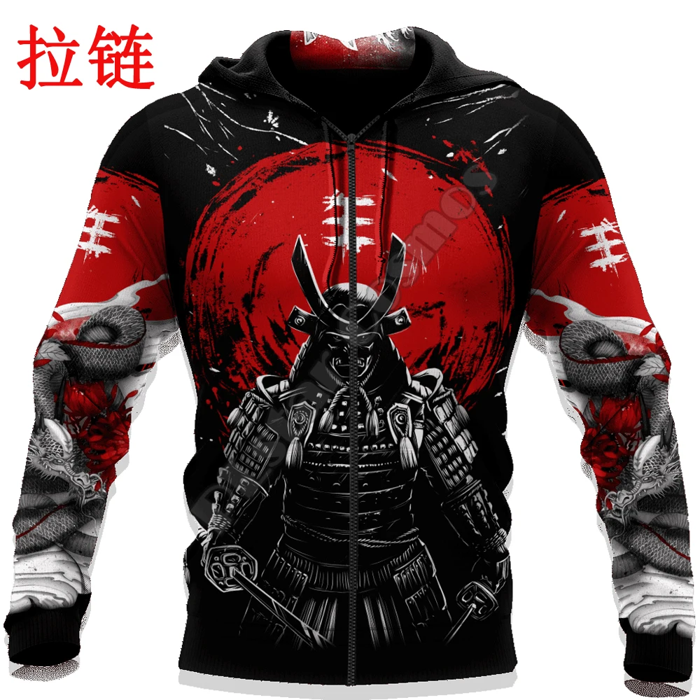 Толстовка мужская с капюшоном и 3D-принтом дракона самурая DW696 | Мужская одежда
