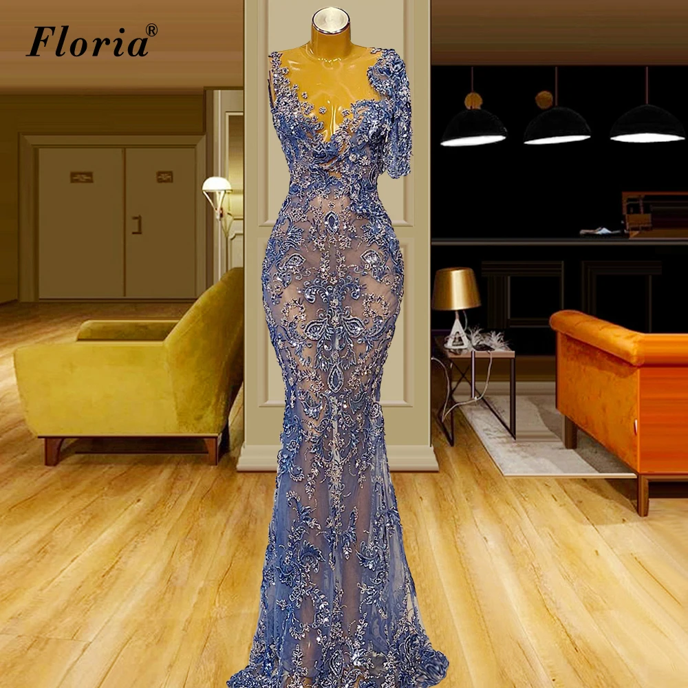 Длинные вечерние кружевные платья с юбкой-годе Дубай на одно плечо винтажные