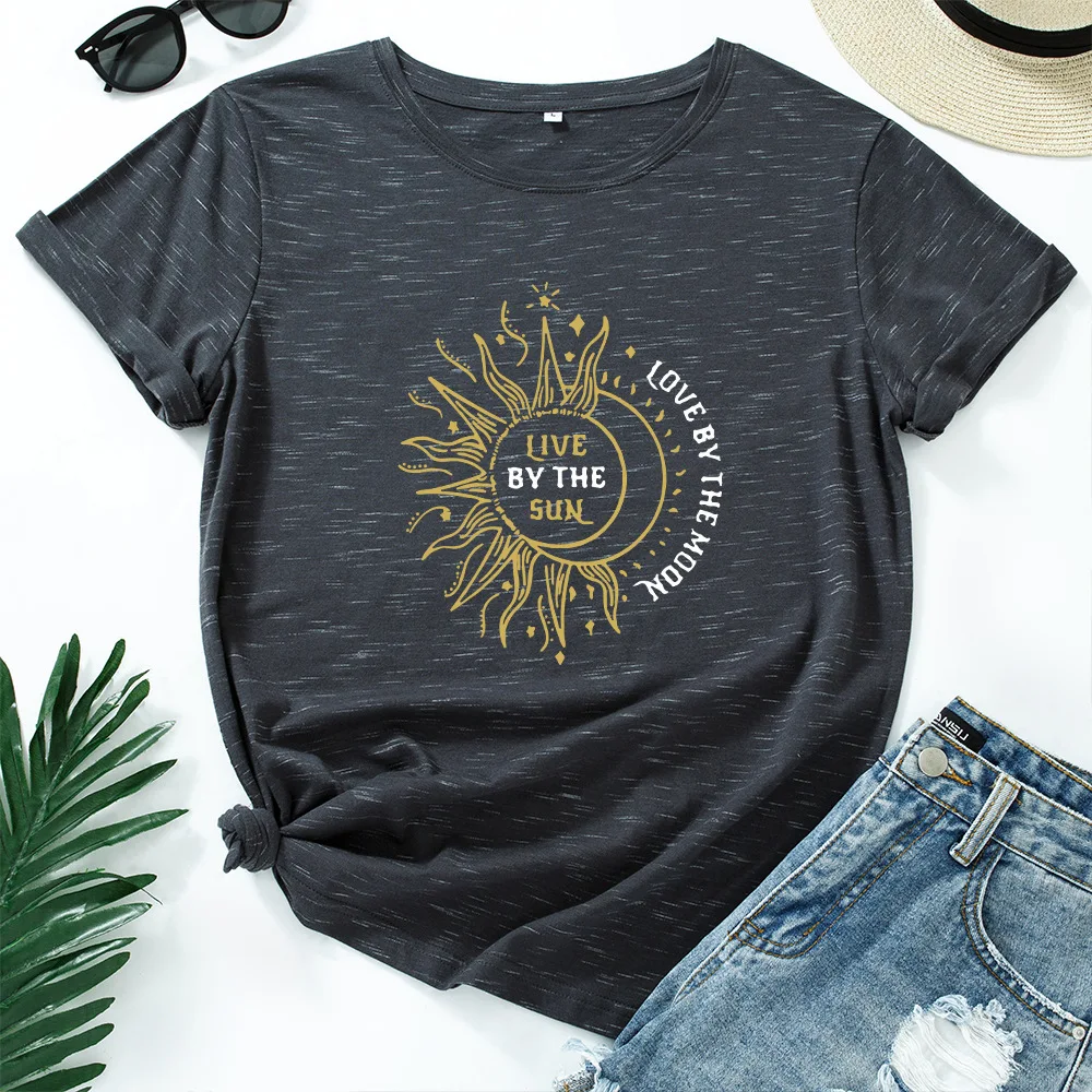 

Women Aesthetic Print T-shirt Summer Harajuku Sun Moon Artistic Oversized Basic Cotton Graphic Tops Short Sleeve Loose Tshirts