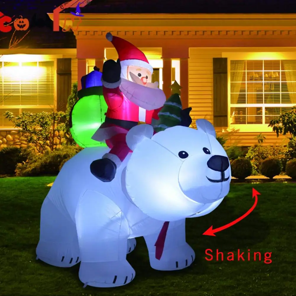 Giant Inflatable Santa Claus Riding Polar Bear 6ft Christmas Inflatable Shaking Head Doll Indoor Outdoor Garden Xmas Decoration