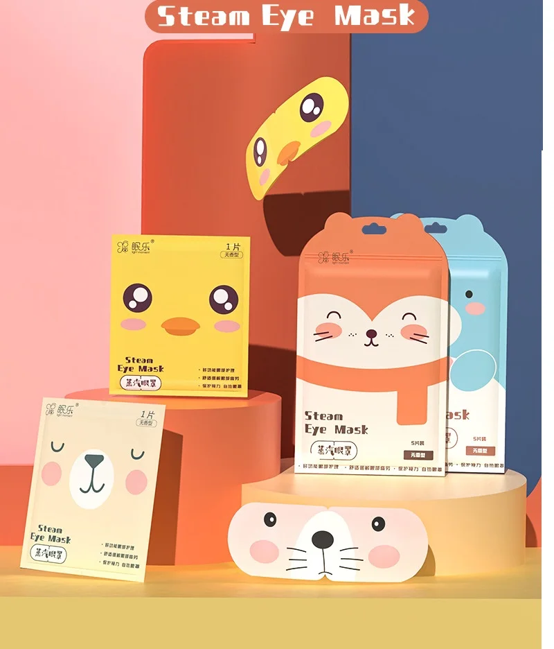 

5pcs Steam Eye Mask Stickers Cute Cartoon Self-heating Eye Massage Sleep Patch Relieve Fatigue Eye Goggles Sleeping Mask Bandage