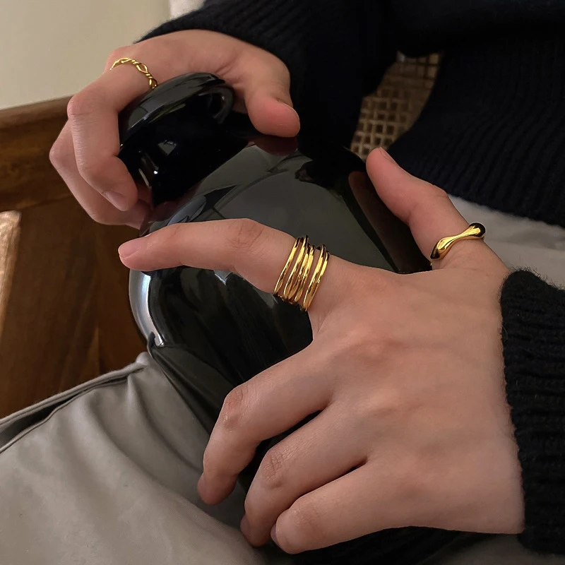 

Multilayer Line Rings Jewelry Open Rings Personality Multilayer Line Large Chains Women Rings Adjustable Elegant Chains Rings