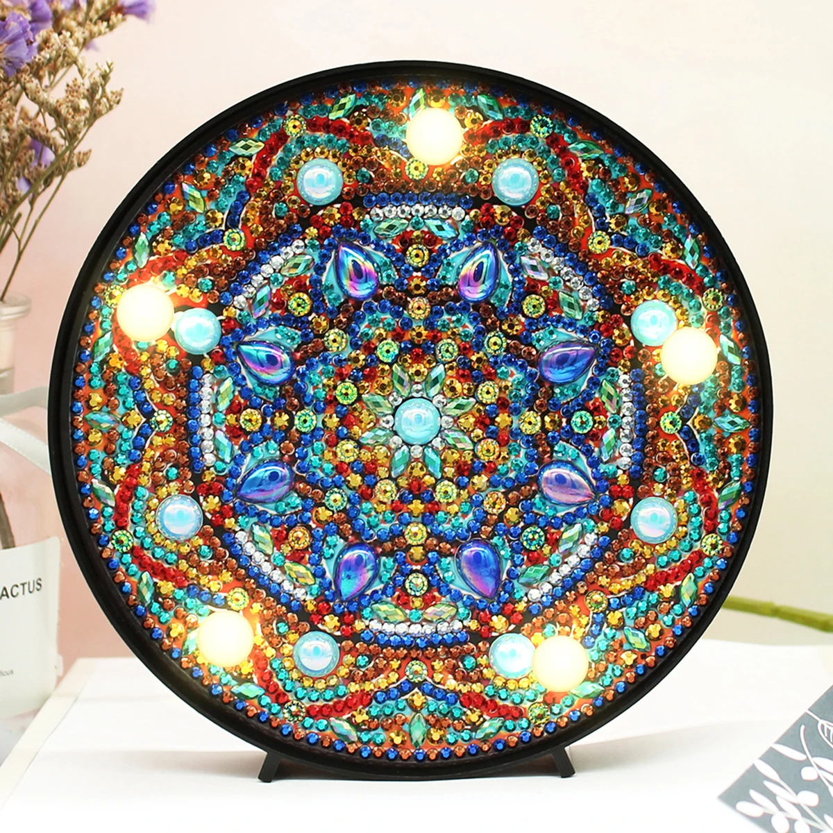 

Алмазная живопись "сделай сам", светодиодная лампа, розовая богема, Алмазная мозаика особой формы, вышивка крестиком, стразы для домашнего д...