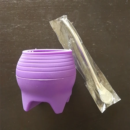 Фиолетовый 30 шт./лот, 7 унций, силиконовая чашка Yerba mate, ложка, соломенная чайная кружка, модный портативный дорожный стакан, не разбитая посуда для напитков, 200 мл - Цвет: Фиолетовый