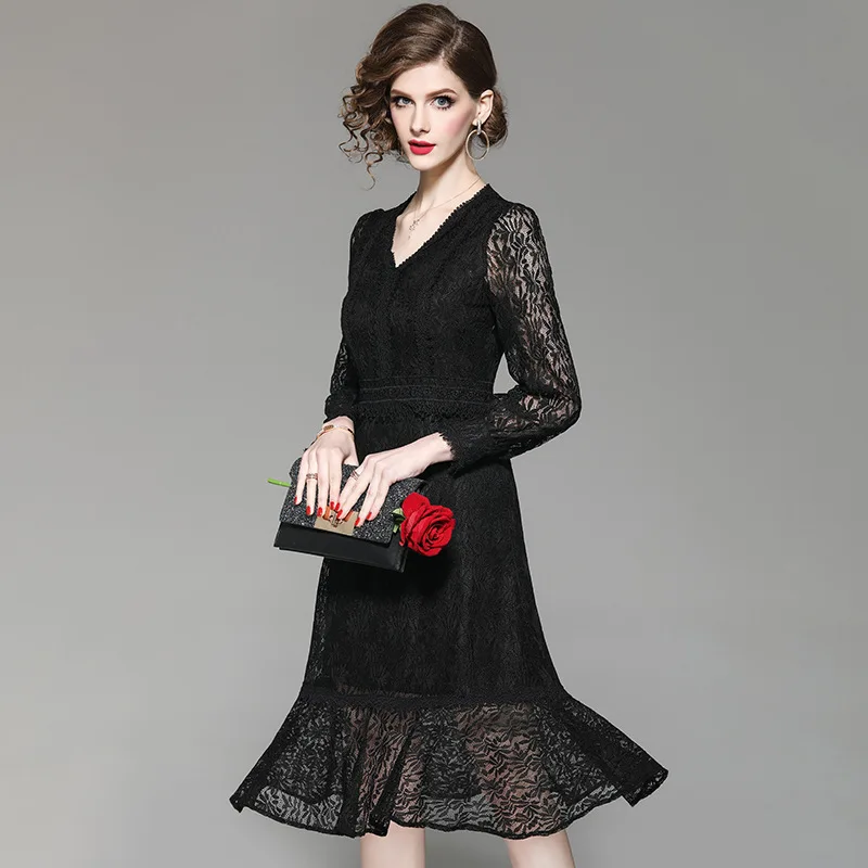 Женское элегантное кружевное платье весна-лето длинное черное розовое в