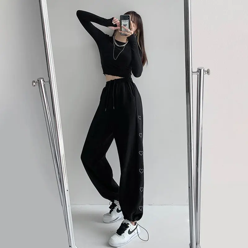 

2021 spring and summer new legged pants loose wide leg pants Korean versatile sports pants embroidered pants