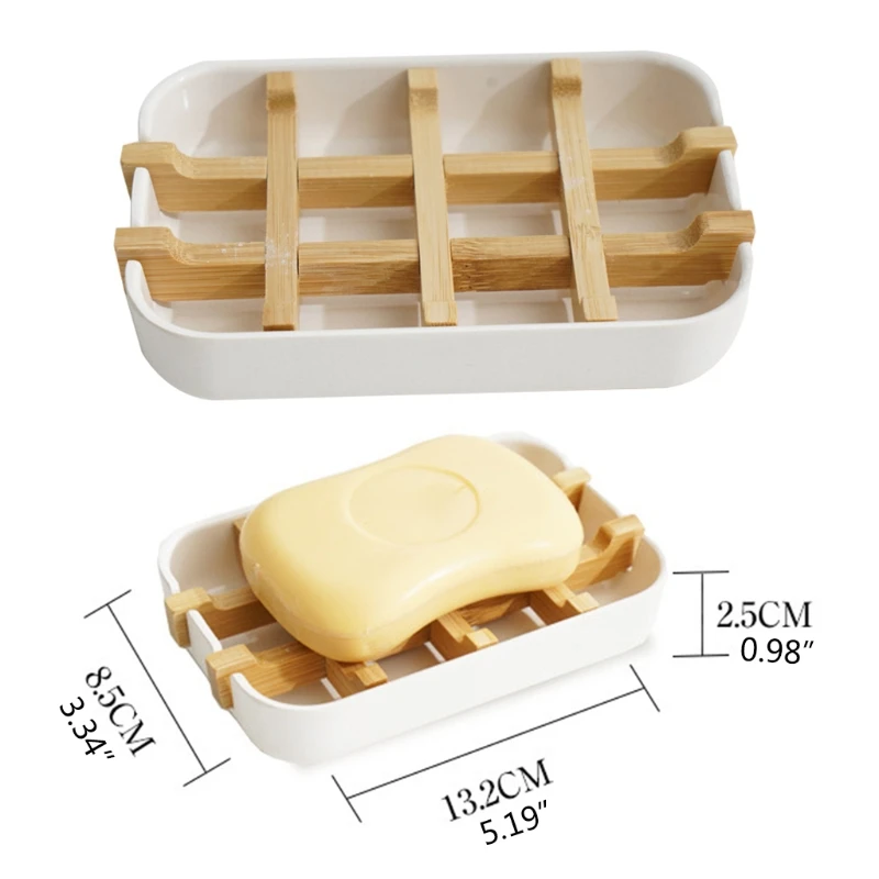 

Portable Leak-Proof Bamboo Soap Dish Natural Handmade Soap Holder Box Bamboo Fibre Modern Removable Soap Tray for Sink