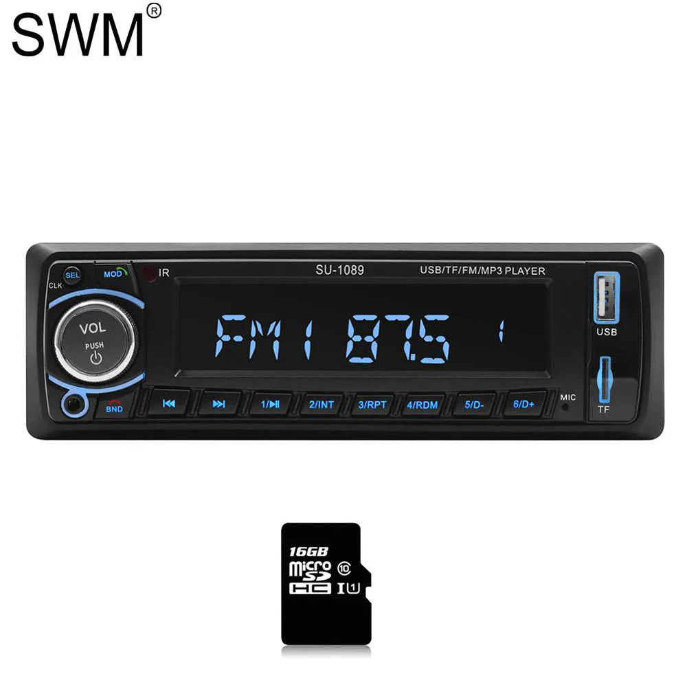 Radio with 16GB Card SWM магнитофон автомобильный аудио кассетный плеер Громкая связь Bluetooth MP3 плеер AUX USB FM SD Автомагнитола ЖК-дисплей стерео аудио 1089 - Цвет: Radio with 16GB Card