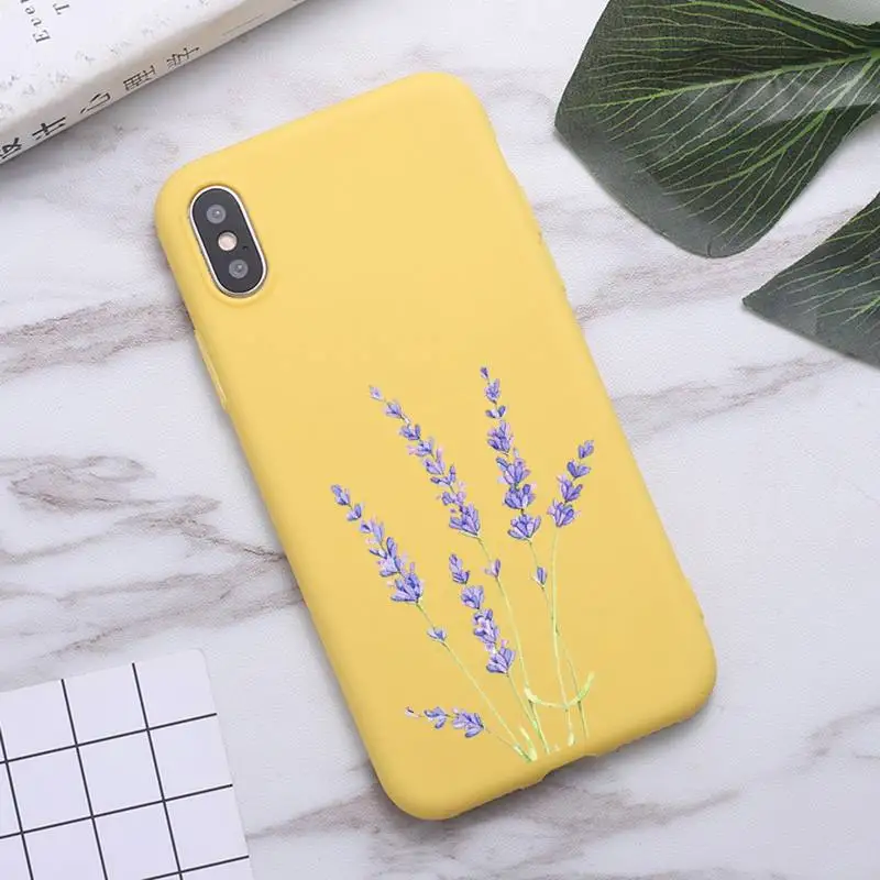 

Lavender Purple Flowers pattern Phone Case Candy Color for iPhone 6 7 8 11 12 s mini pro X XS XR MAX Plus