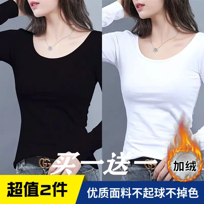 Черная Женская футболка с круглым вырезом и длинным рукавом на осень зиму