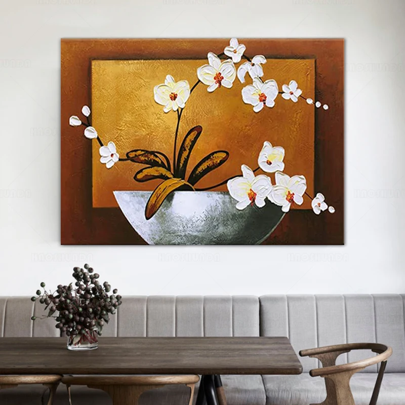

Orchid Floral Oil Paintings on Canvas Wall Artfor Living Room Bedroom Home Decorations Modern Abstract Pretty Flower Art Work