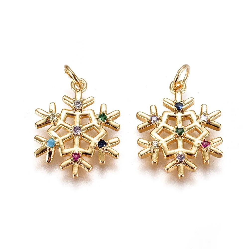 

1 шт латунные подвески с микрозакрепкой из Кубического циркония с эмалью и переходным кольцом Рождественская Снежинка золотистый 19x15x2,3 мм о...