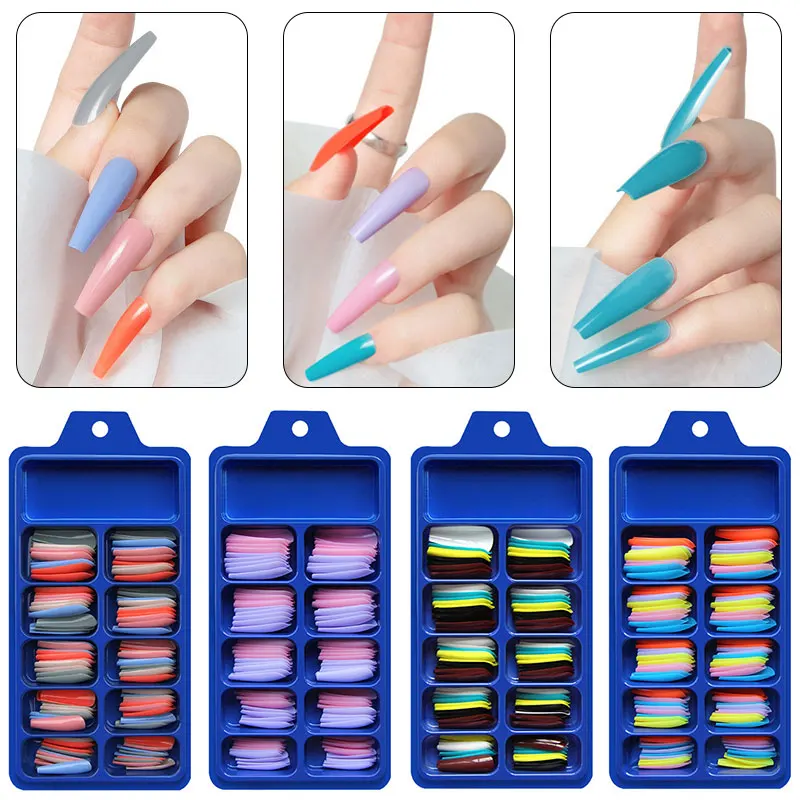 

100Pcs Candy Colors Long Ballerina Fake Nails Natural Coffin Press on False Nail Art Tips ABS Full Cover Nail Decor Manicure