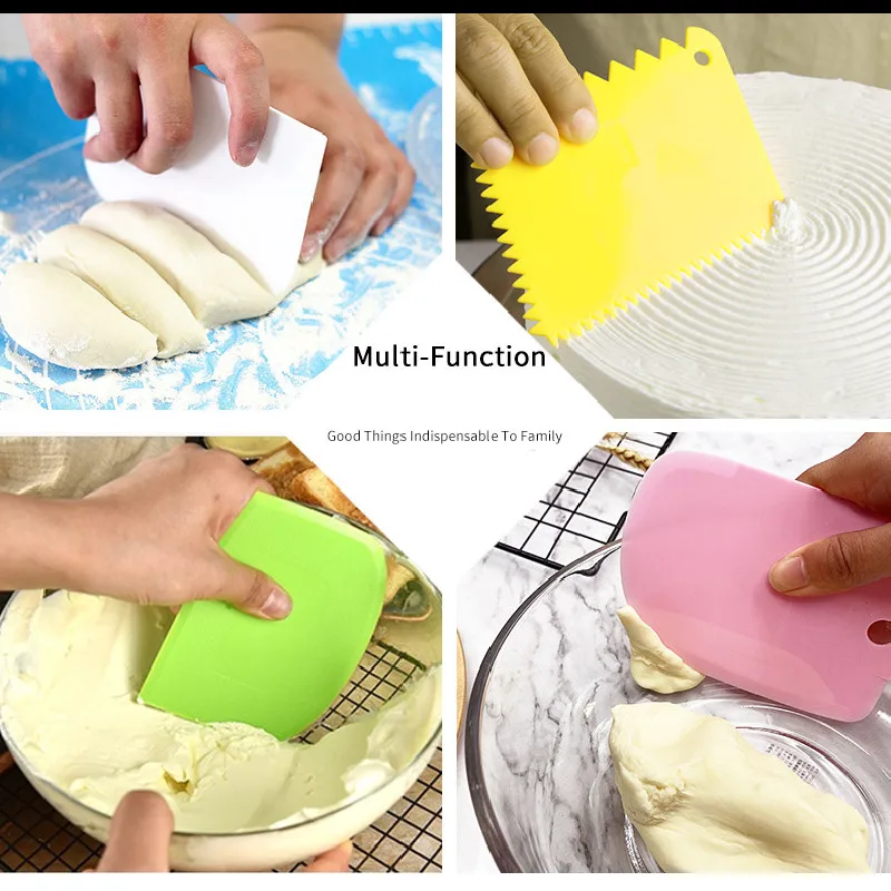 

Cream Scraper Suit DIY Kitchen Straight Arc Tooth Shape Cream Bread Cutter Plastic Cake Pasty Scraper Baking Fondant Tools 3Pcs