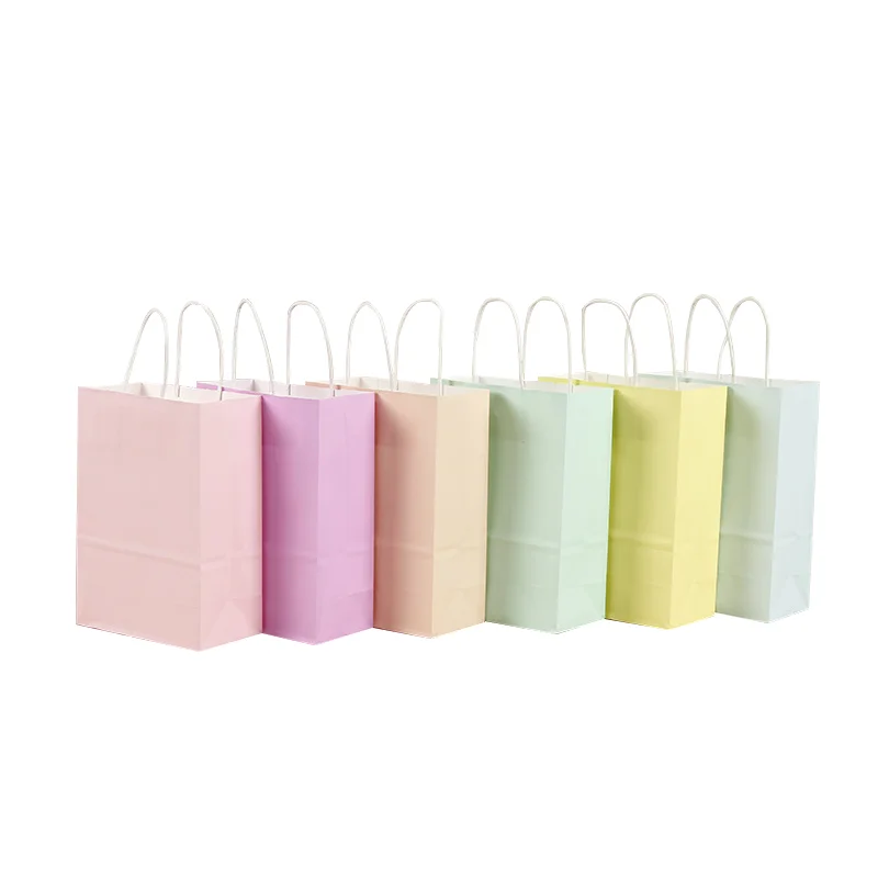 

40Pcs Festival Gift Bags Shopping Bags DIY Useful Candy Color Paper Bag With Handle 21x15x8cm